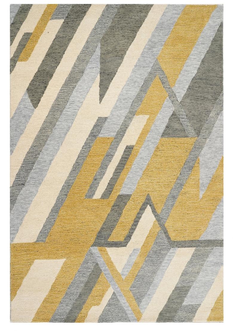 Saffron Rugs Hand Tufted Gold and Grey Geometric Contemporary Rectangular Wool Area Rug - Indya