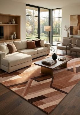 Saffron Rugs Hand Tufted Terracotta Brown Geometric Contemporary Rectangular Wool Area Rug