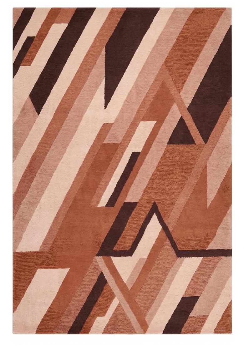 Saffron Rugs Hand Tufted Terracotta Brown Geometric Contemporary Rectangular Wool Area Rug - Indya
