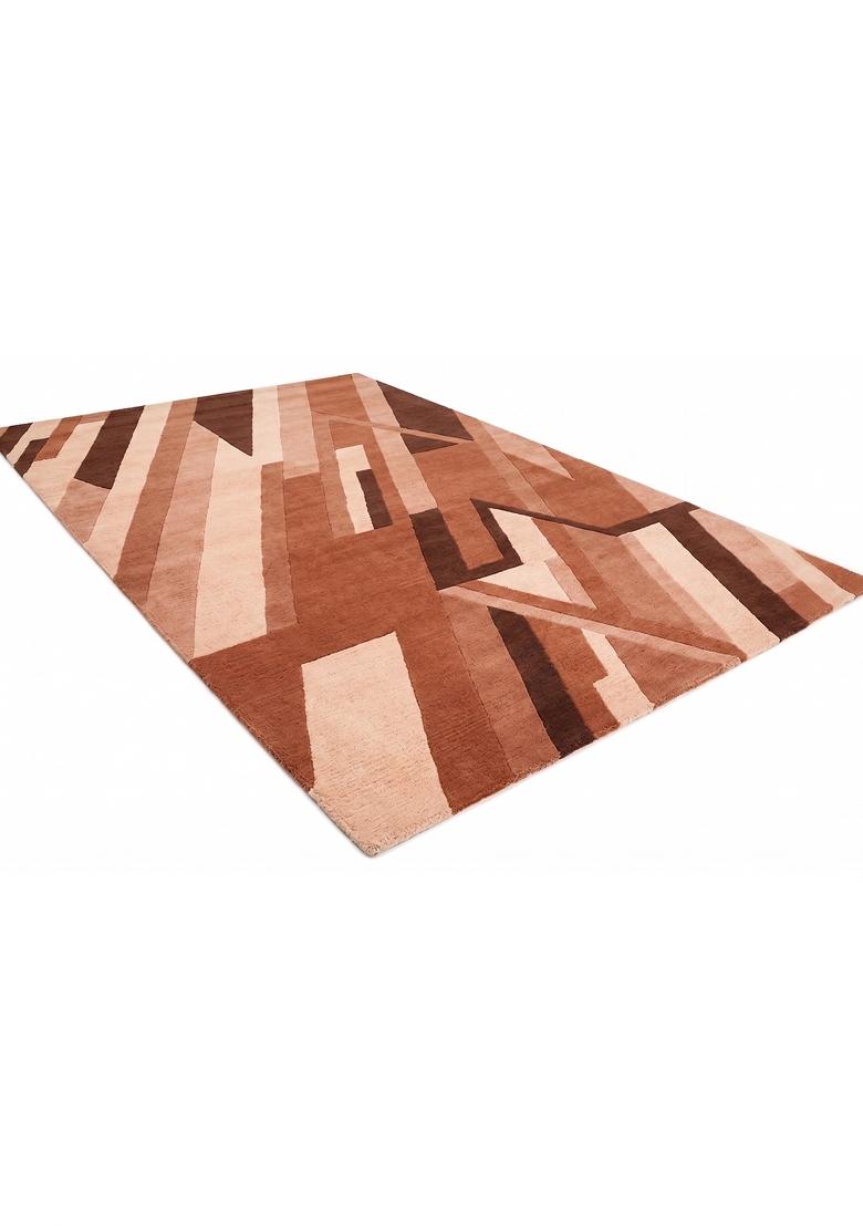 Saffron Rugs Hand Tufted Terracotta Brown Geometric Contemporary Rectangular Wool Area Rug - Indya