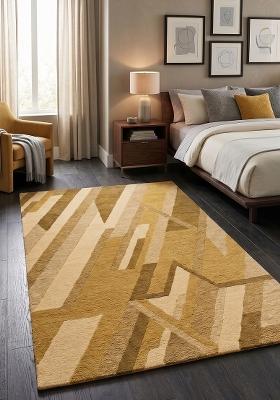 Saffron Rugs Hand Tufted Golden Yellow Geometric Contemporary Rectangular Wool Area Rug