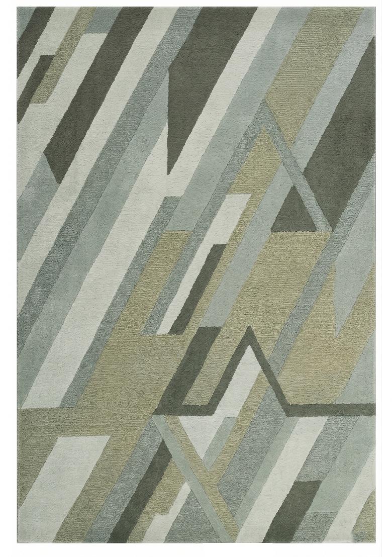 Saffron Rugs Hand Tufted Sage Green Grey Geometric Contemporary Rectangular Wool Area Rug - Indya