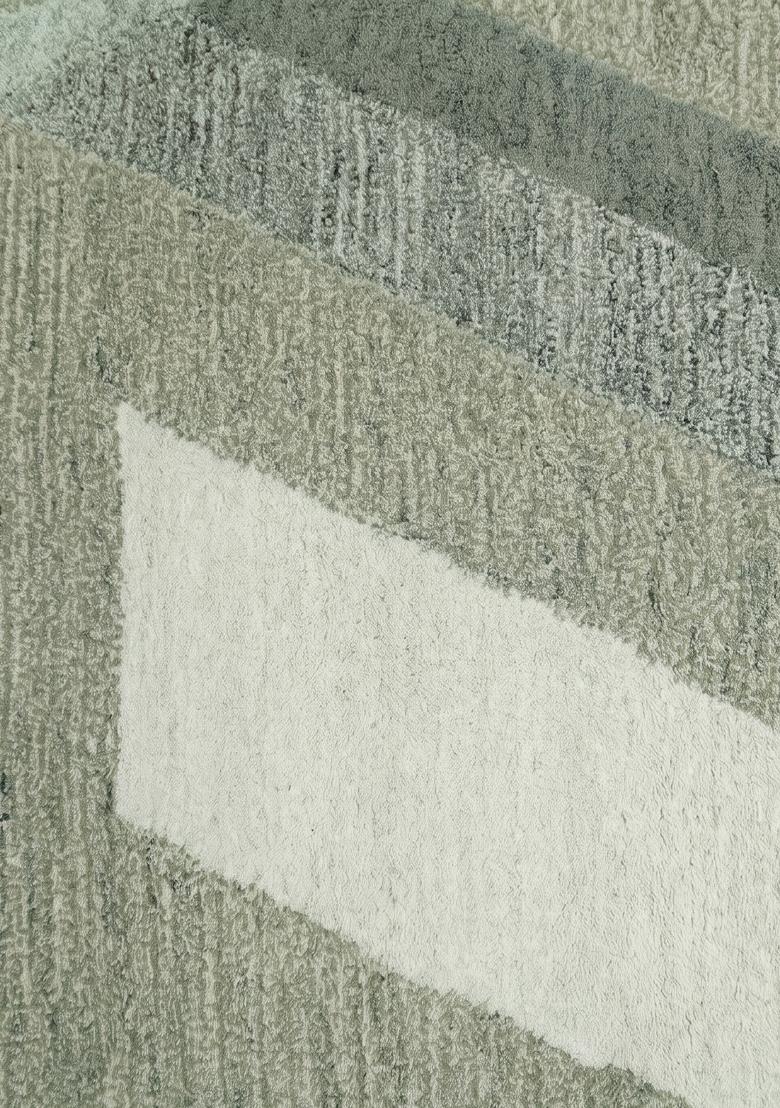 Saffron Rugs Hand Tufted Sage Green Grey Geometric Contemporary Rectangular Wool Area Rug - Indya