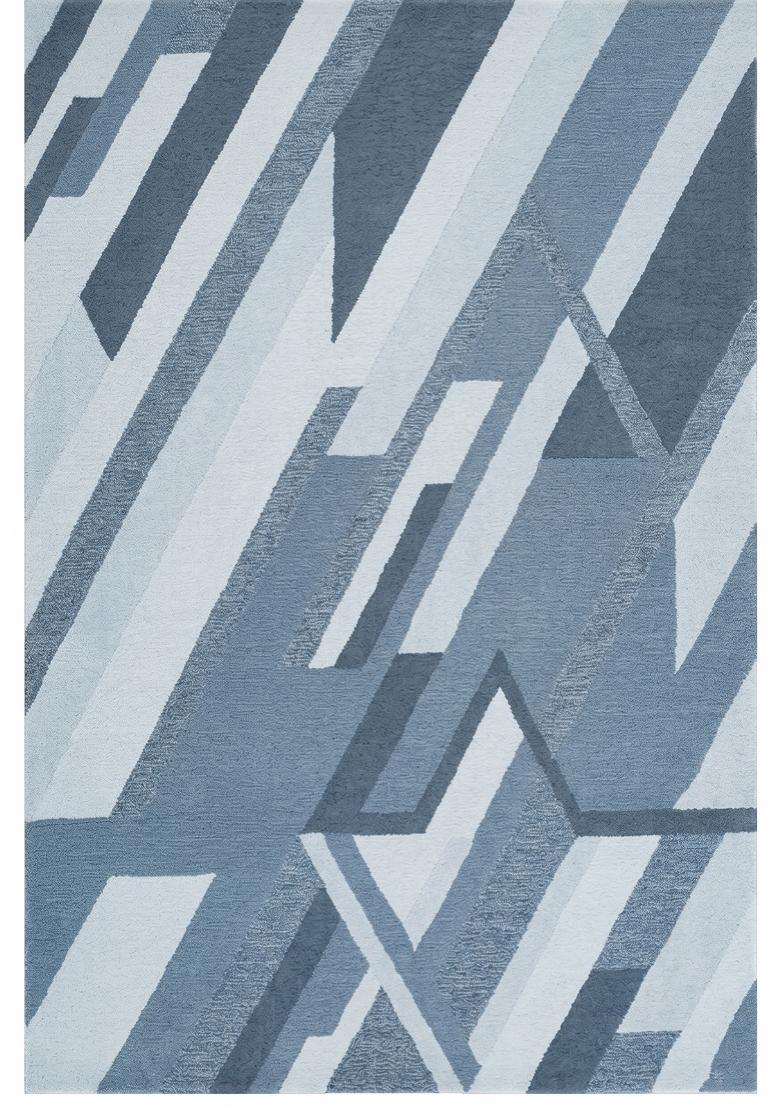 Saffron Rugs Hand Tufted Steel Blue Geometric Contemporary Rectangular Wool Area Rug - Indya
