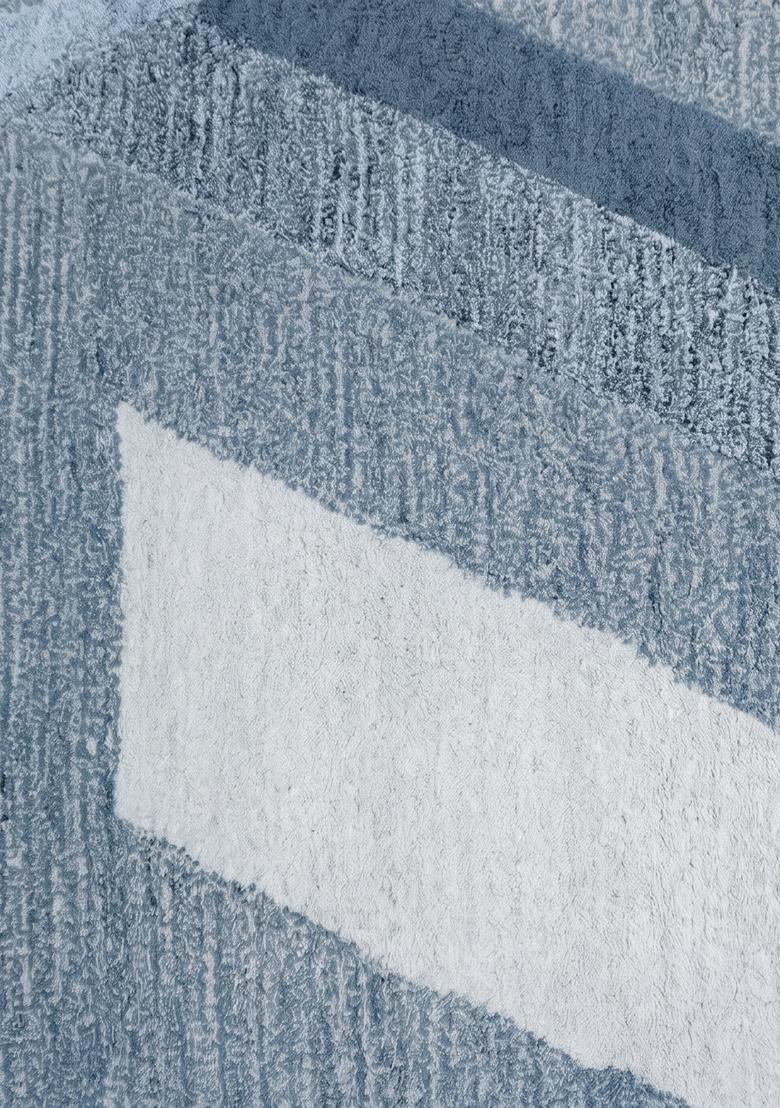 Saffron Rugs Hand Tufted Steel Blue Geometric Contemporary Rectangular Wool Area Rug - Indya