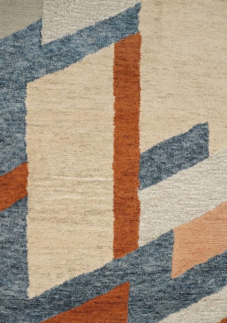 Saffron Rugs Hand-Tufted 100% Wool Area Rug | Beige Rectangular Rug | Cotton Backing | Art Deco Geometric Home Decor Carpet for Living Room - Indya