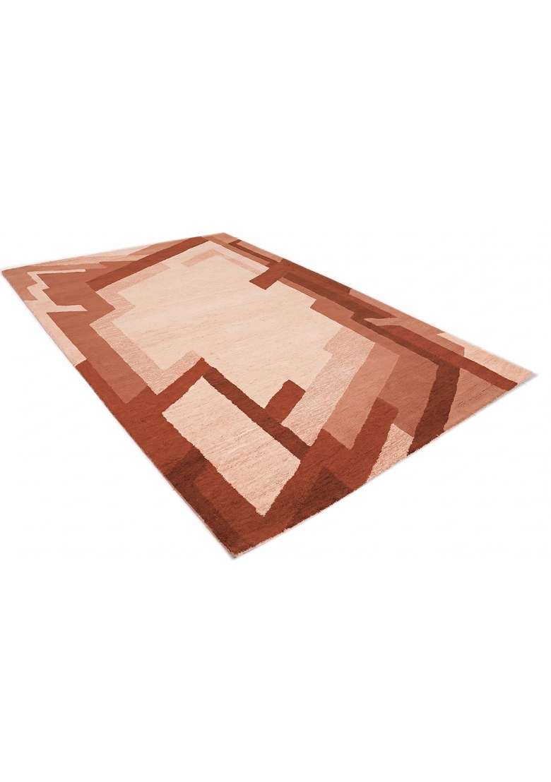Saffron Rugs Hand-Tufted 100% Wool Area Rug | Terracotta Blush Rectangular Rug | Cotton Backing | Art Deco Geometric Home Decor Carpet for Living Room - Indya