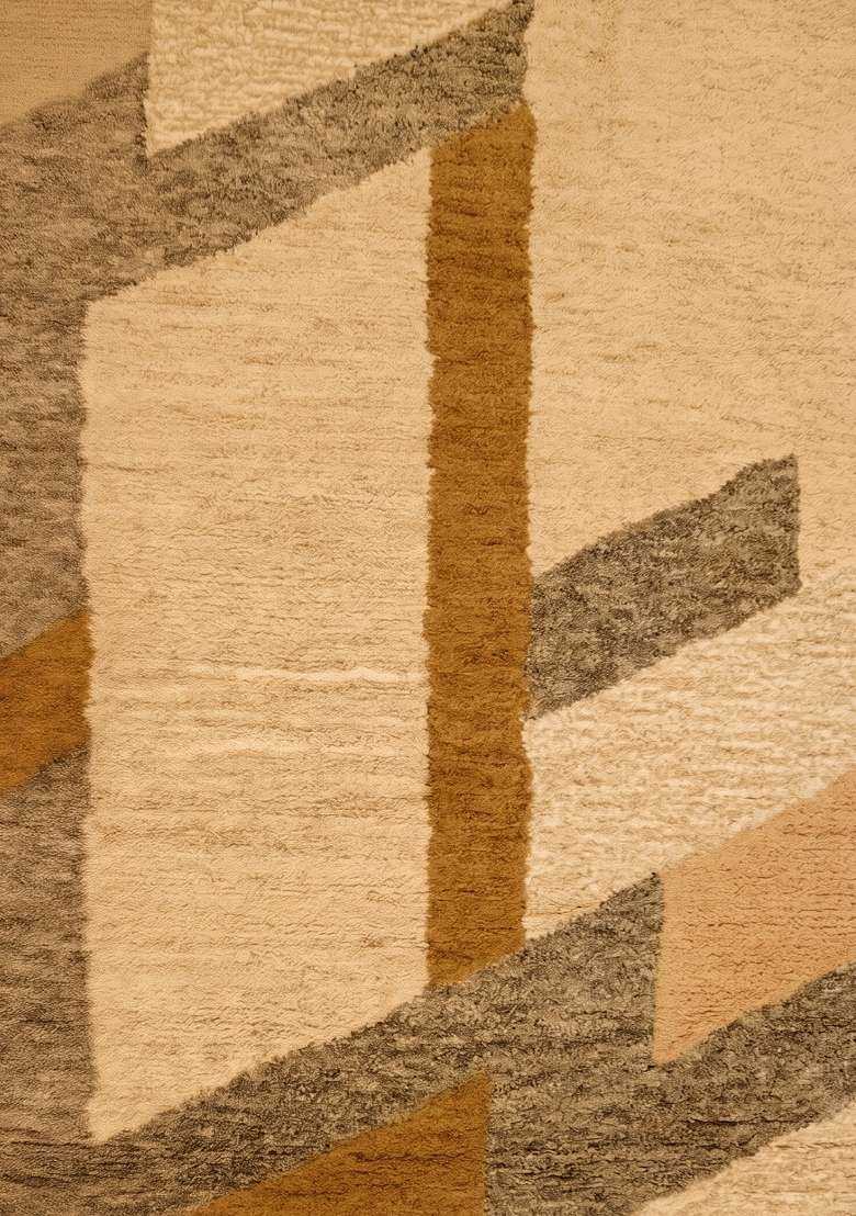 Saffron Rugs Hand-Tufted 100% Wool Area Rug | Golden Beige Rectangular Rug | Cotton Backing | Art Deco Geometric Home Decor Carpet for Living Room - Indya