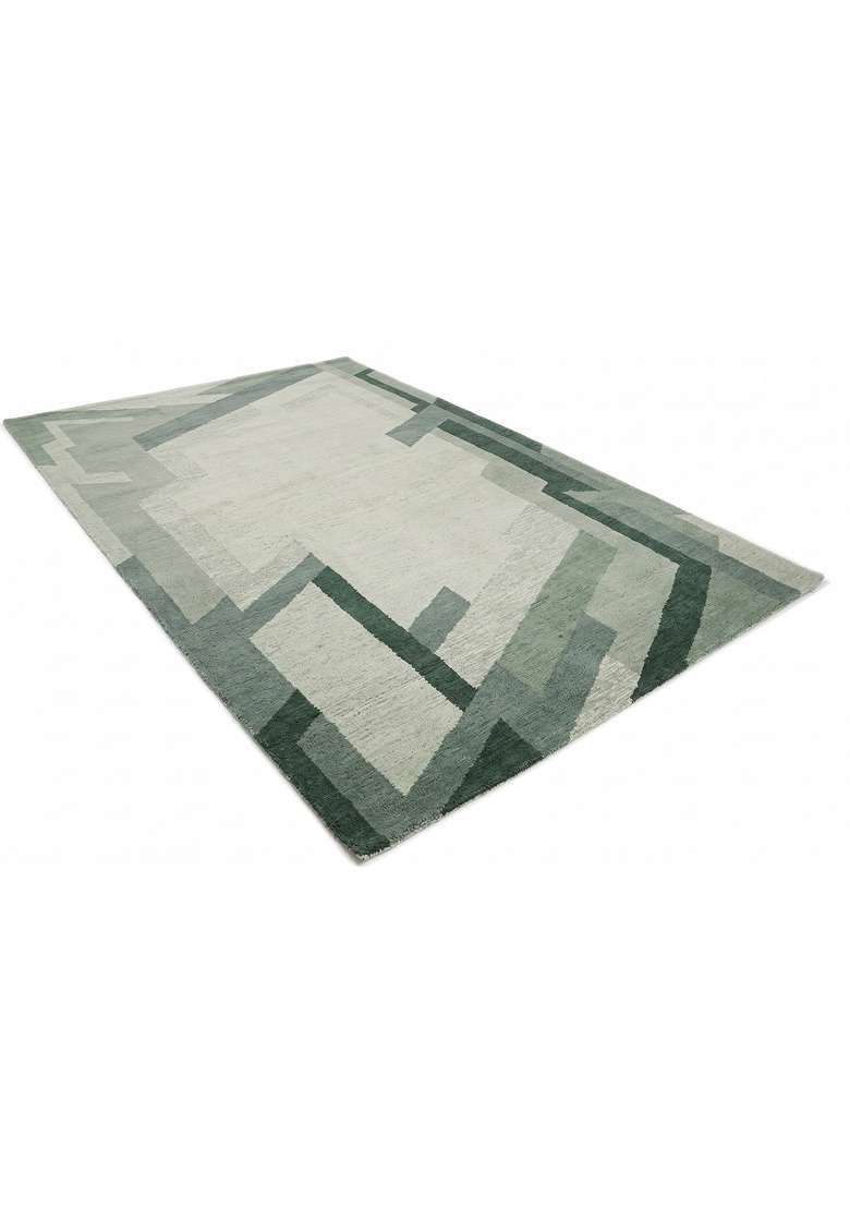 Saffron Rugs Hand-Tufted 100% Wool Area Rug | Sage Green Rectangular Rug | Cotton Backing | Art Deco Geometric Home Decor Carpet for Living Room - Indya