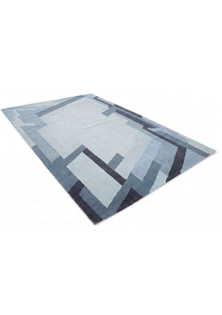 Saffron Rugs Hand-Tufted 100% Wool Area Rug | Steel Blue Rectangular Rug | Cotton Backing | Art Deco Geometric Home Decor Carpet for Living Room - Indya
