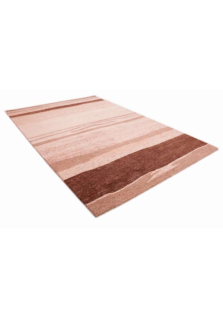 Saffron Rugs Hand-Tufted 100% Wool Area Rug | Terracotta Pink Rectangular Rug | Cotton Backing | Contemporary Striped Home Decor Carpet for Living Room - Indya