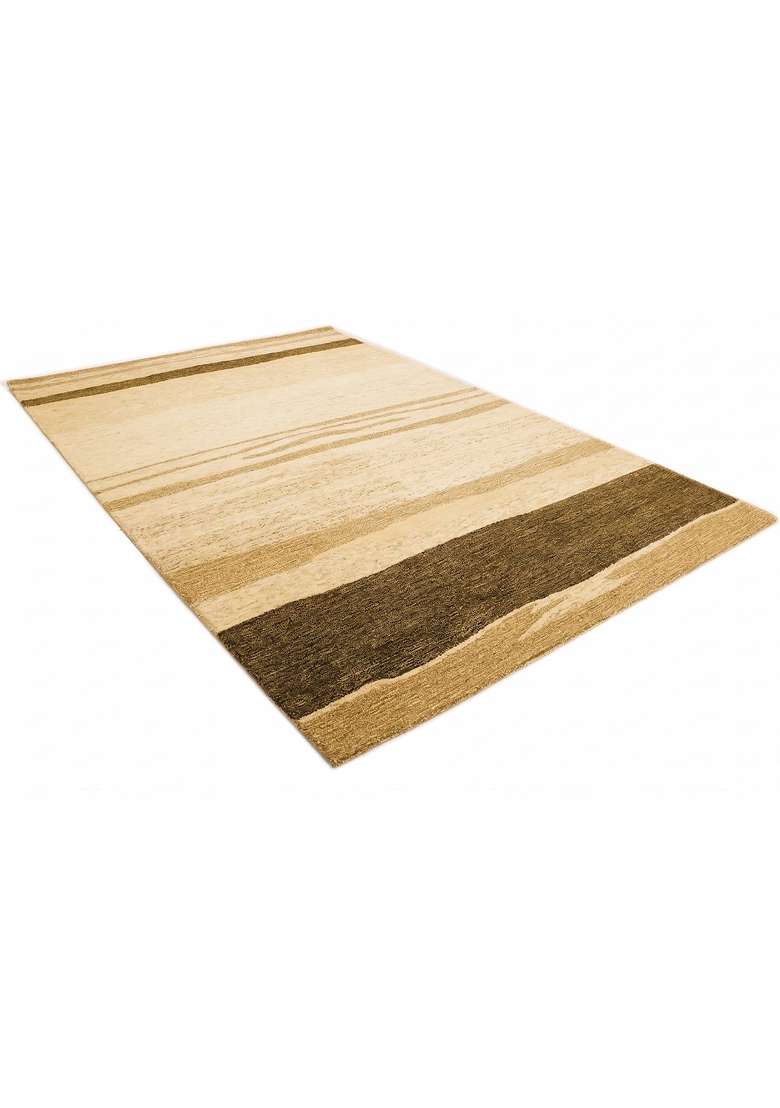 Saffron Rugs Hand-Tufted 100% Wool Area Rug | Golden Yellow Rectangular Rug | Cotton Backing | Contemporary Striped Home Decor Carpet for Living Room - Indya