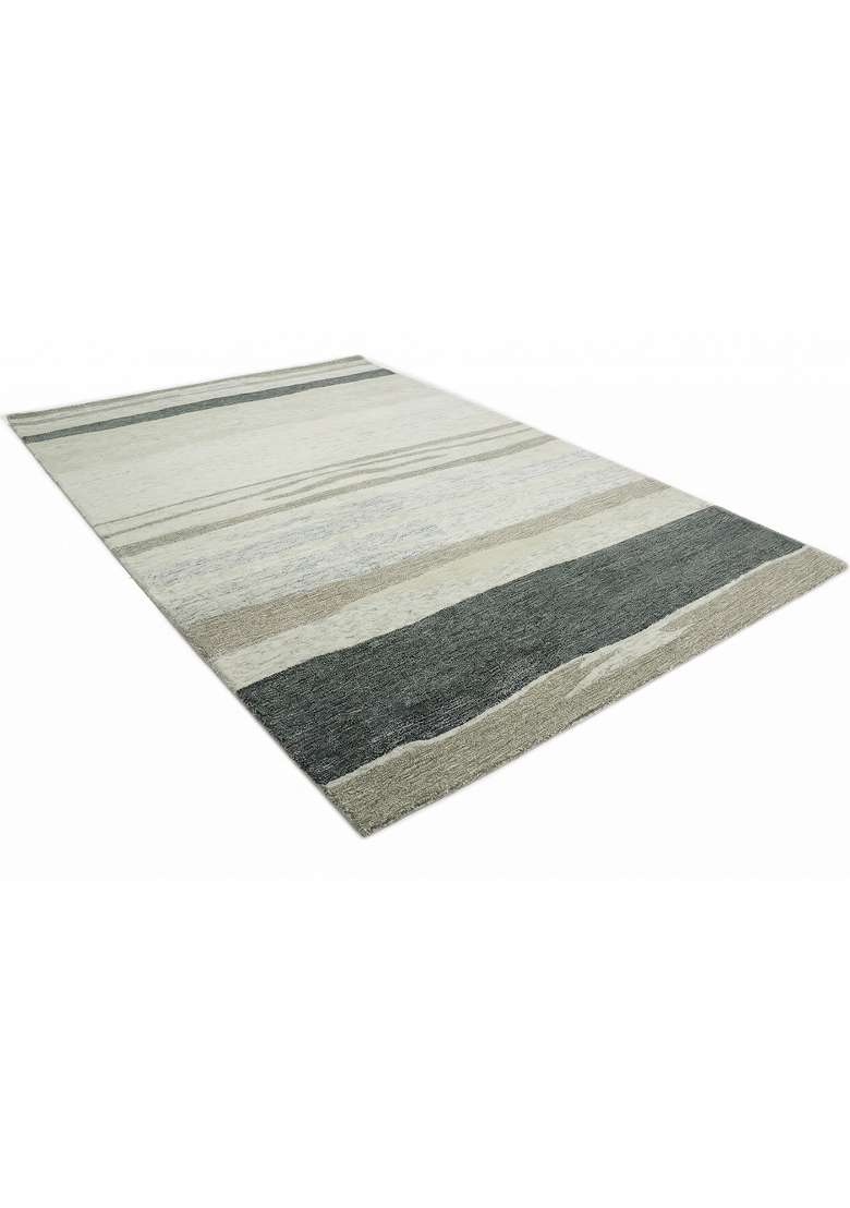 Saffron Rugs Hand-Tufted 100% Wool Area Rug | Sage Green Grey Rectangular Rug | Cotton Backing | Contemporary Striped Home Decor Carpet for Living Room - Indya