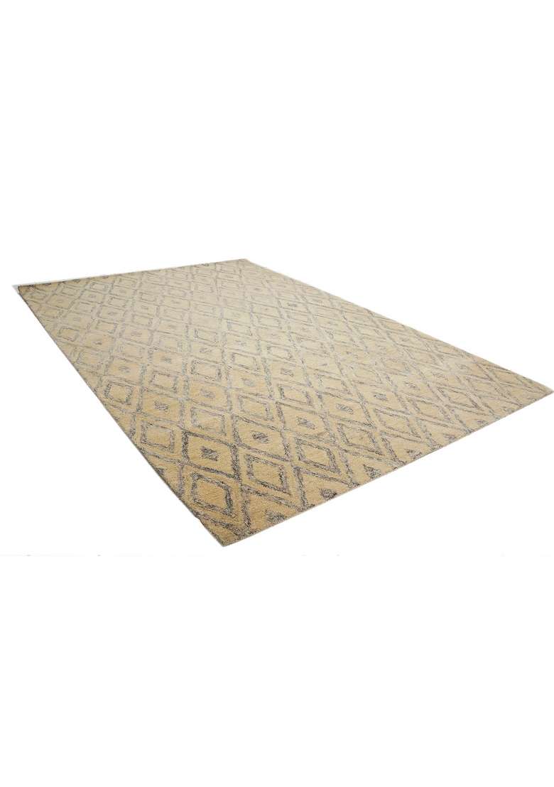 Saffron Rugs Hand-Tufted 100% Wool Area Rug | Beige Gold Rectangular Rug | Cotton Backing | Moroccan Geometric Home Decor Carpet for Living Room - Indya