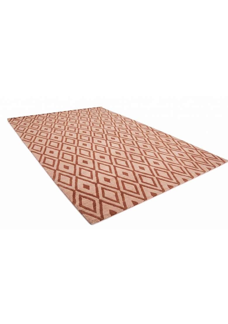 Saffron Rugs Hand-Tufted 100% Wool Area Rug | Blush Pink Rectangular Rug | Cotton Backing | Moroccan Geometric Home Decor Carpet for Living Room - Indya