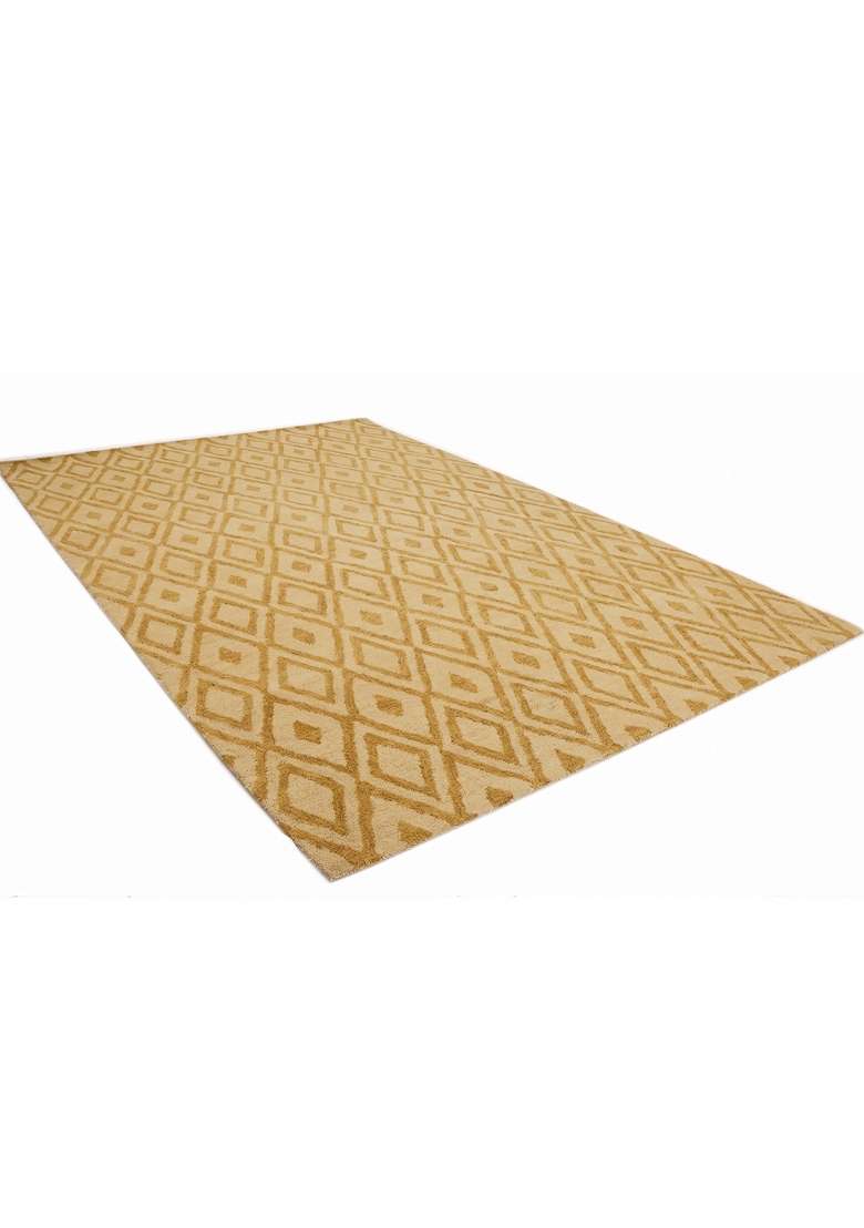 Saffron Rugs Hand-Tufted 100% Wool Area Rug | Golden Beige Rectangular Rug | Cotton Backing | Moroccan Geometric Home Decor Carpet for Living Room - Indya