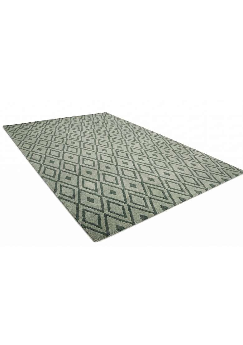 Saffron Rugs Hand-Tufted 100% Wool Area Rug | Sage Grey Rectangular Rug | Cotton Backing | Moroccan Geometric Home Decor Carpet for Living Room - Indya
