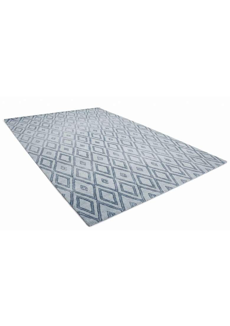 Saffron Rugs Hand-Tufted 100% Wool Area Rug | Light Blue Grey Rectangular Rug | Cotton Backing | Moroccan Geometric Home Decor Carpet for Living Room - Indya