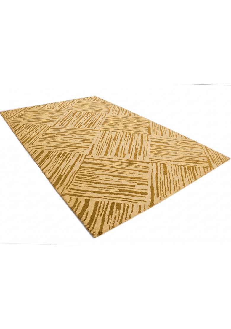 Saffron Rugs Hand-Tufted 100% Wool Area Rug | Gold Beige Rectangular Rug | Cotton Backing | Contemporary Geometric Home Decor Carpet for Living Room - Indya