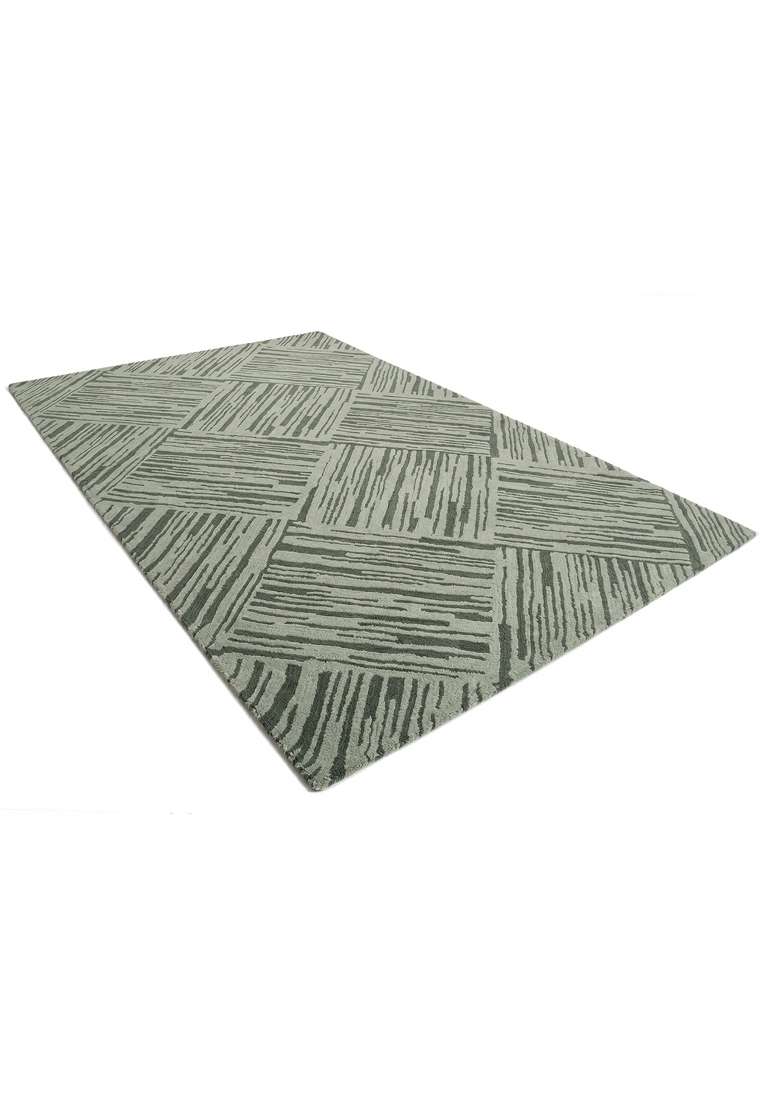Saffron Rugs Hand-Tufted 100% Wool Area Rug | Sage Green Rectangular Rug | Cotton Backing | Contemporary Geometric Home Decor Carpet for Living Room - Indya