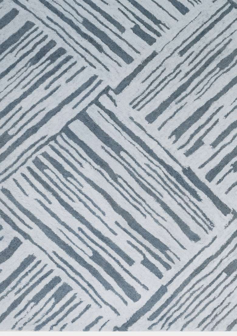 Saffron Rugs Hand-Tufted 100% Wool Area Rug | Steel Blue Grey Rectangular Rug | Cotton Backing | Contemporary Geometric Home Decor Carpet for Living Room - Indya