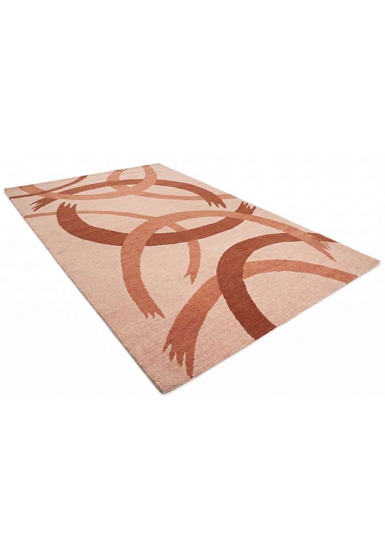 Saffron Rugs Hand-Tufted 100% Wool Area Rug | Blush Pink Rectangular Rug | Cotton Backing | Contemporary Swirls Home Decor Carpet for Living Room - Indya