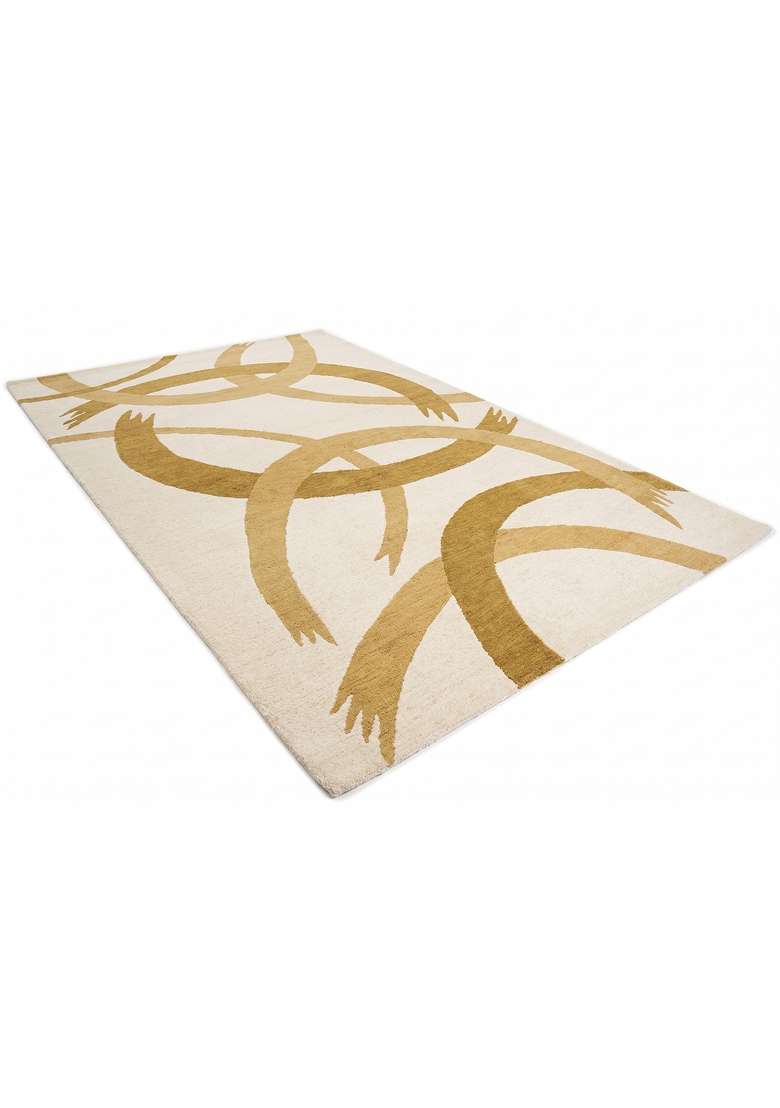 Saffron Rugs Hand-Tufted 100% Wool Area Rug | Cream Beige Rectangular Rug | Cotton Backing | Contemporary Swirls Home Decor Carpet for Living Room - Indya