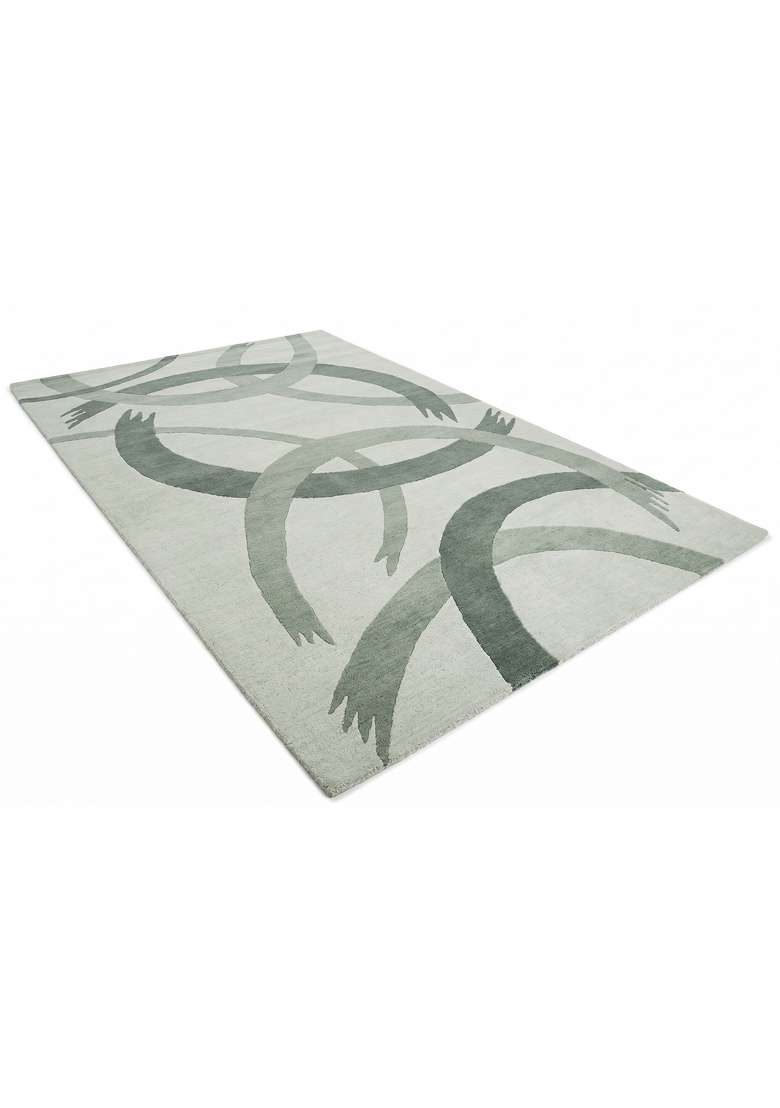 Saffron Rugs Hand-Tufted 100% Wool Area Rug | Sage Green Rectangular Rug | Cotton Backing | Contemporary Swirls Home Decor Carpet for Living Room - Indya