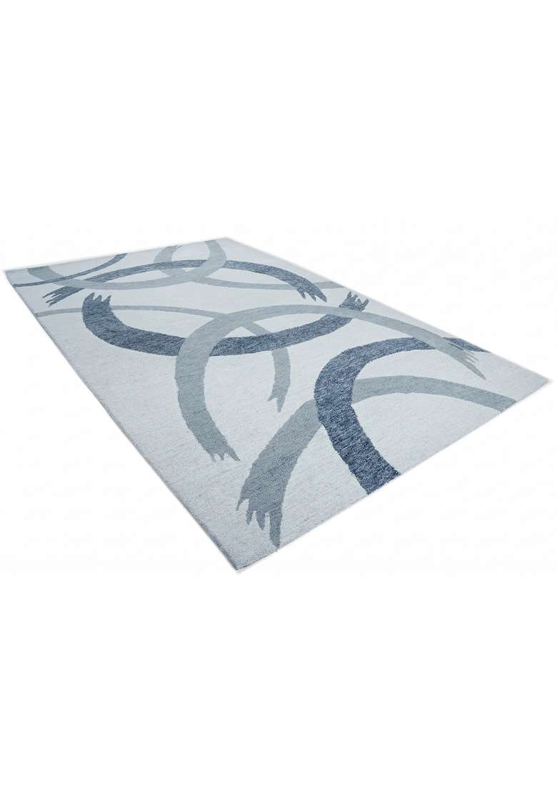 Saffron Rugs Hand-Tufted 100% Wool Area Rug | Light Blue Grey Rectangular Rug | Cotton Backing | Contemporary Swirls Home Decor Carpet for Living Room - Indya