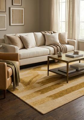 Saffron Rugs Hand Tufted Mustard Gold  Contemporary Rectangular Wool Area Rug