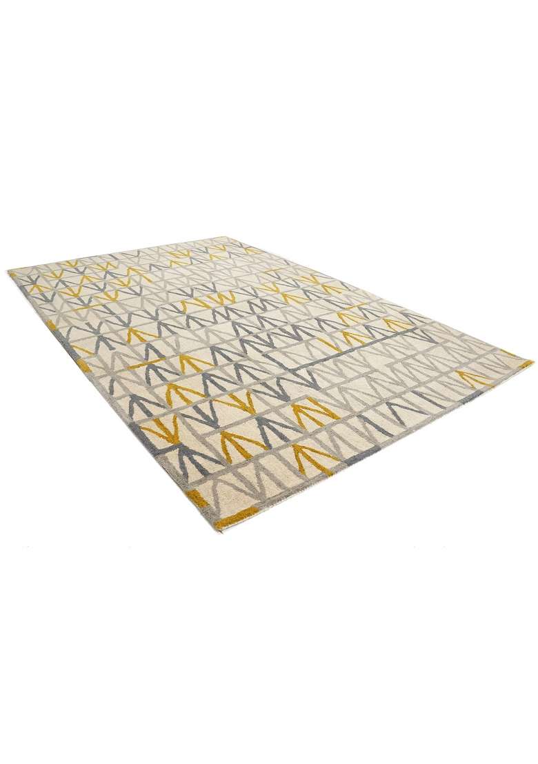 Saffron Rugs Hand-Tufted 100% Wool Area Rug | Cream Grey Gold Rectangular Rug | Cotton Backing | Mid-Century Modern Geometric Home Decor Carpet for Living Room - Indya