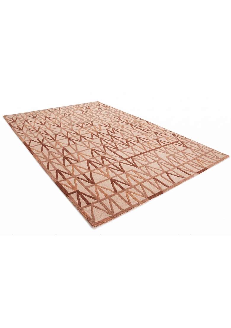 Saffron Rugs Hand-Tufted 100% Wool Area Rug | Blush Pink Rectangular Rug | Cotton Backing | Mid-Century Modern Geometric Home Decor Carpet for Living Room - Indya