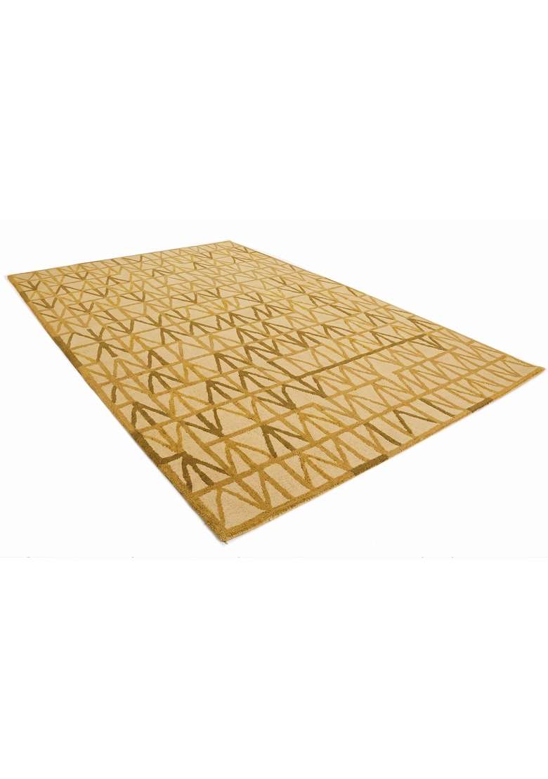 Saffron Rugs Hand-Tufted 100% Wool Area Rug | Cream Gold Rectangular Rug | Cotton Backing | Mid-Century Modern Geometric Home Decor Carpet for Living Room - Indya