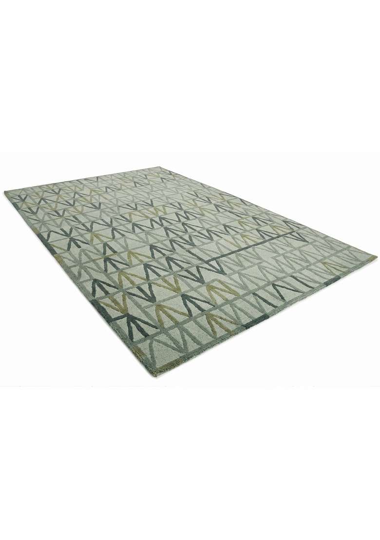 Saffron Rugs Hand-Tufted 100% Wool Area Rug | Sage Green Grey Rectangular Rug | Cotton Backing | Mid-Century Modern Geometric Home Decor Carpet for Living Room - Indya