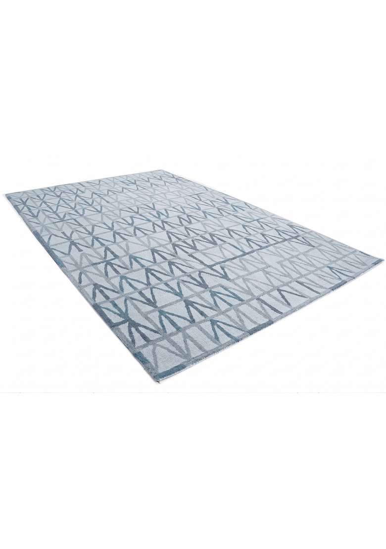 Saffron Rugs Hand-Tufted 100% Wool Area Rug | Light Blue Grey Rectangular Rug | Cotton Backing | Mid-Century Modern Geometric Home Decor Carpet for Living Room - Indya