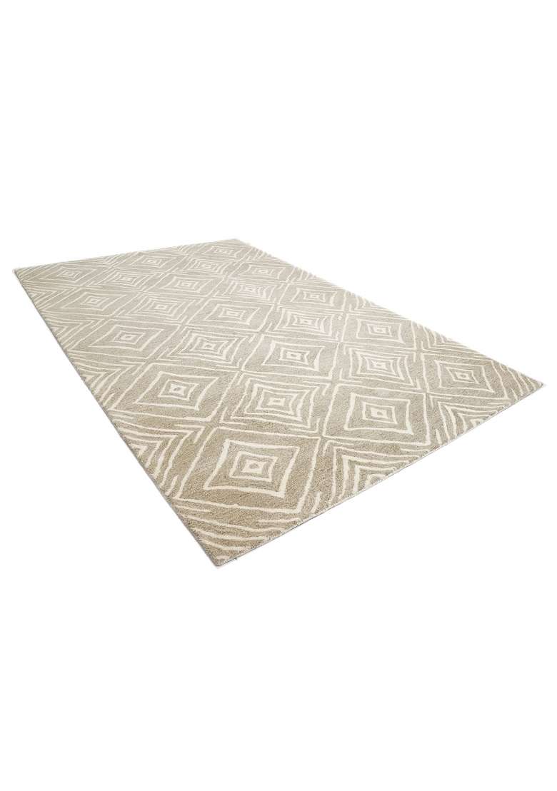 Saffron Rugs Hand-Tufted 100% Wool Area Rug | Beige Tan Rectangular Rug | Cotton Backing | Contemporary Geometric Home Decor Carpet for Living Room - Indya
