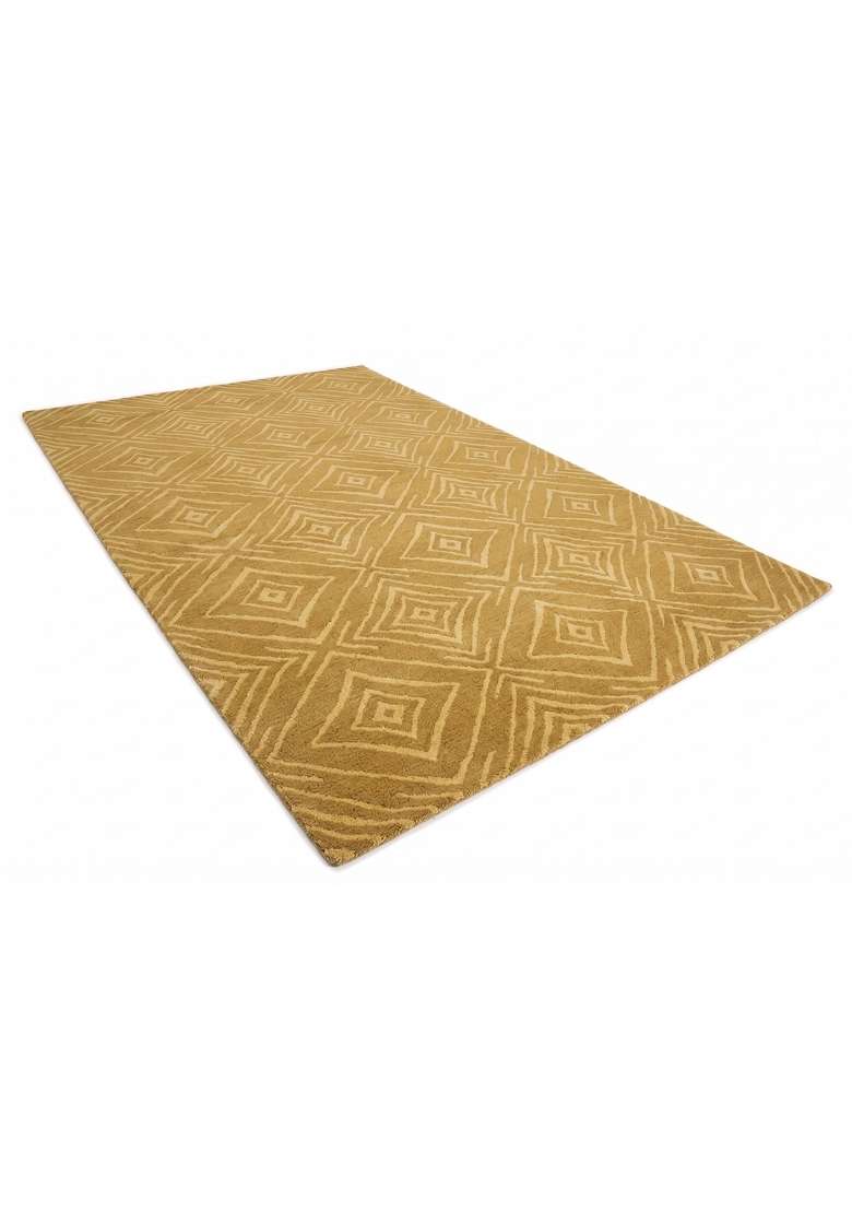 Saffron Rugs Hand-Tufted 100% Wool Area Rug | Golden Yellow Rectangular Rug | Cotton Backing | Contemporary Geometric Home Decor Carpet for Living Room - Indya