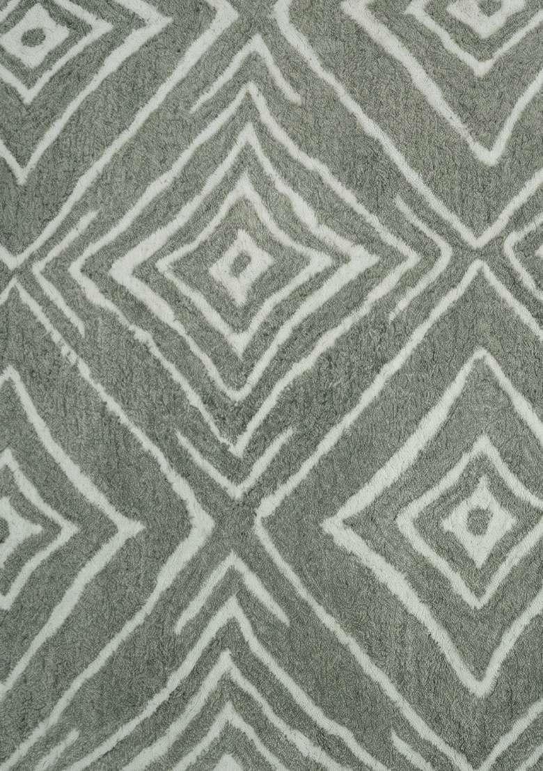 Saffron Rugs Hand-Tufted 100% Wool Area Rug | Sage Green Rectangular Rug | Cotton Backing | Contemporary Geometric Home Decor Carpet for Living Room - Indya
