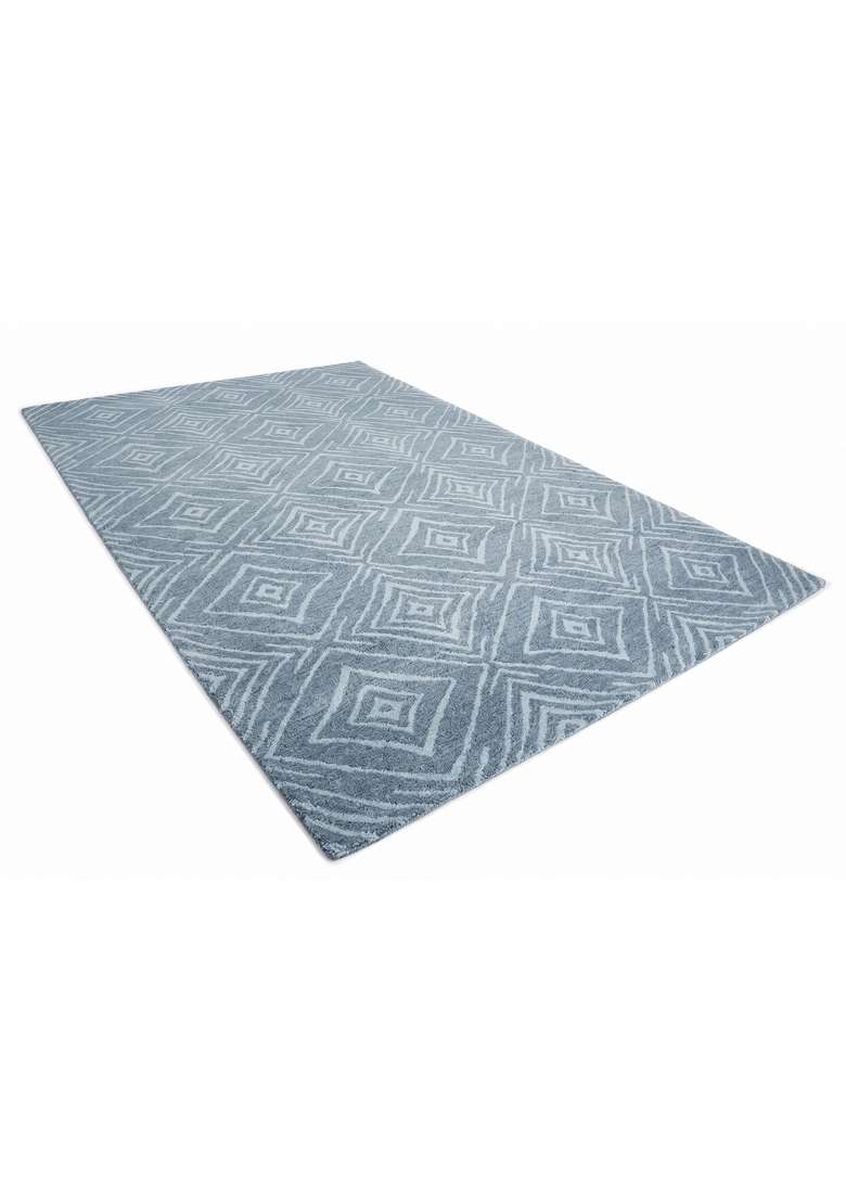 Saffron Rugs Hand-Tufted 100% Wool Area Rug | Steel Blue Rectangular Rug | Cotton Backing | Contemporary Geometric Home Decor Carpet for Living Room - Indya