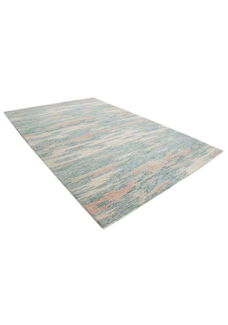 Saffron Rugs Hand-Tufted 100% Wool Area Rug | Teal Blue Rectangular Rug | Cotton Backing | Contemporary Striped Home Decor Carpet for Living Room - Indya