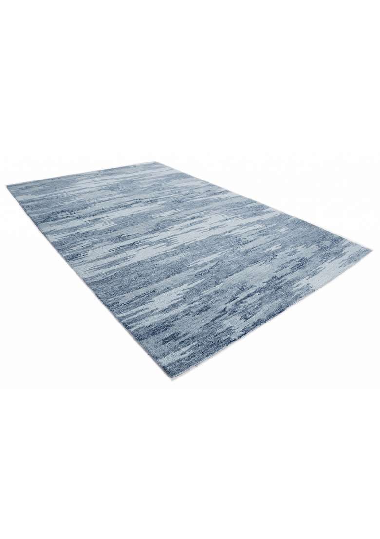 Saffron Rugs Hand-Tufted 100% Wool Area Rug | Steel Blue Rectangular Rug | Cotton Backing | Contemporary Striped Home Decor Carpet for Living Room - Indya