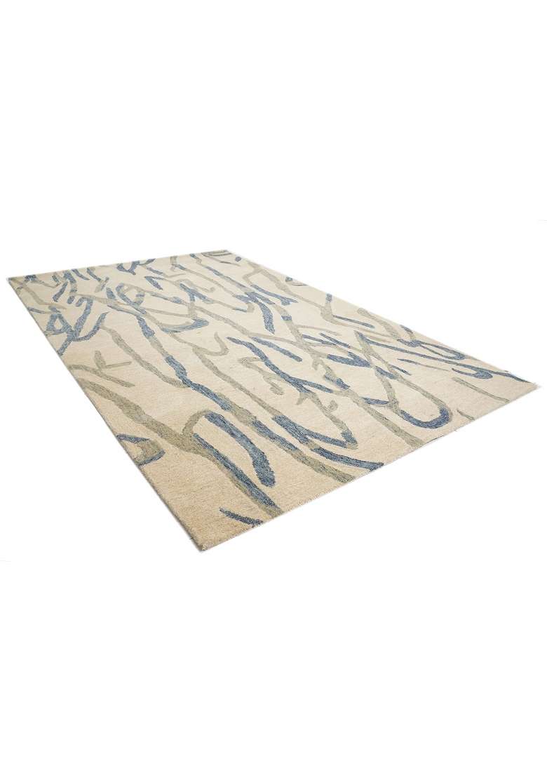 Saffron Rugs Hand-Tufted 100% Wool Area Rug | Cream Beige Rectangular Rug | Cotton Backing | Contemporary Swirls Home Decor Carpet for Living Room - Indya