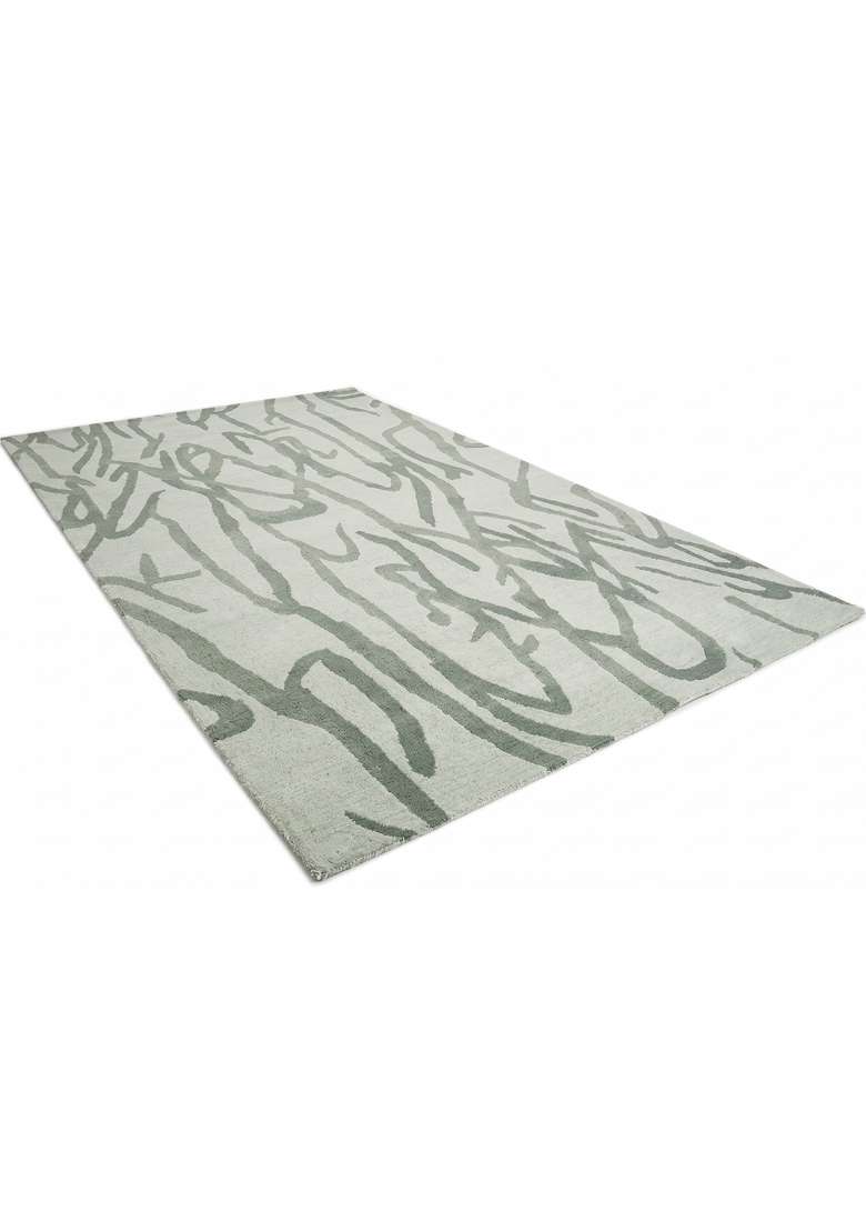 Saffron Rugs Hand-Tufted 100% Wool Area Rug | Light Grey Green Rectangular Rug | Cotton Backing | Contemporary Swirls Home Decor Carpet for Living Room - Indya