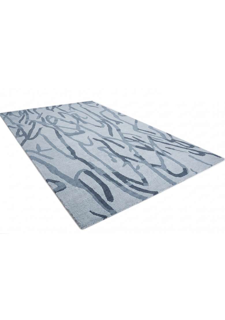 Saffron Rugs Hand-Tufted 100% Wool Area Rug | Light Blue Grey Rectangular Rug | Cotton Backing | Contemporary Swirls Home Decor Carpet for Living Room - Indya