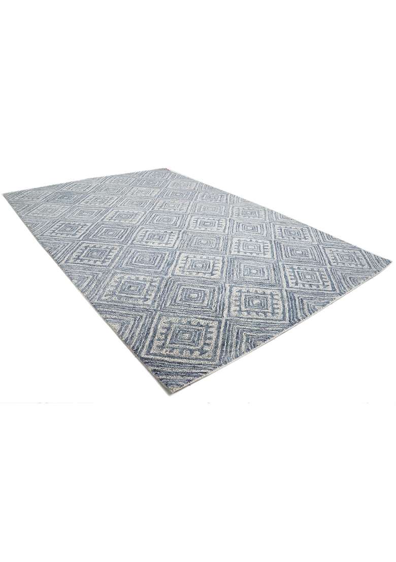 Saffron Rugs Hand-Tufted 100% Wool Area Rug | Blue Grey Rectangular Rug | Cotton Backing | Moroccan Geometric Home Decor Carpet for Living Room - Indya