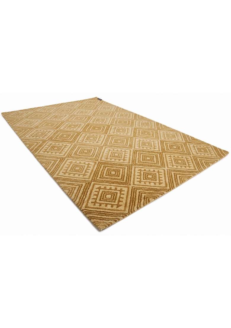 Saffron Rugs Hand-Tufted 100% Wool Area Rug | Golden Beige Rectangular Rug | Cotton Backing | Moroccan Geometric Home Decor Carpet for Living Room - Indya