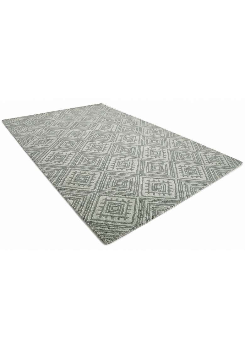 Saffron Rugs Hand-Tufted 100% Wool Area Rug | Sage Green Rectangular Rug | Cotton Backing | Moroccan Geometric Home Decor Carpet for Living Room - Indya