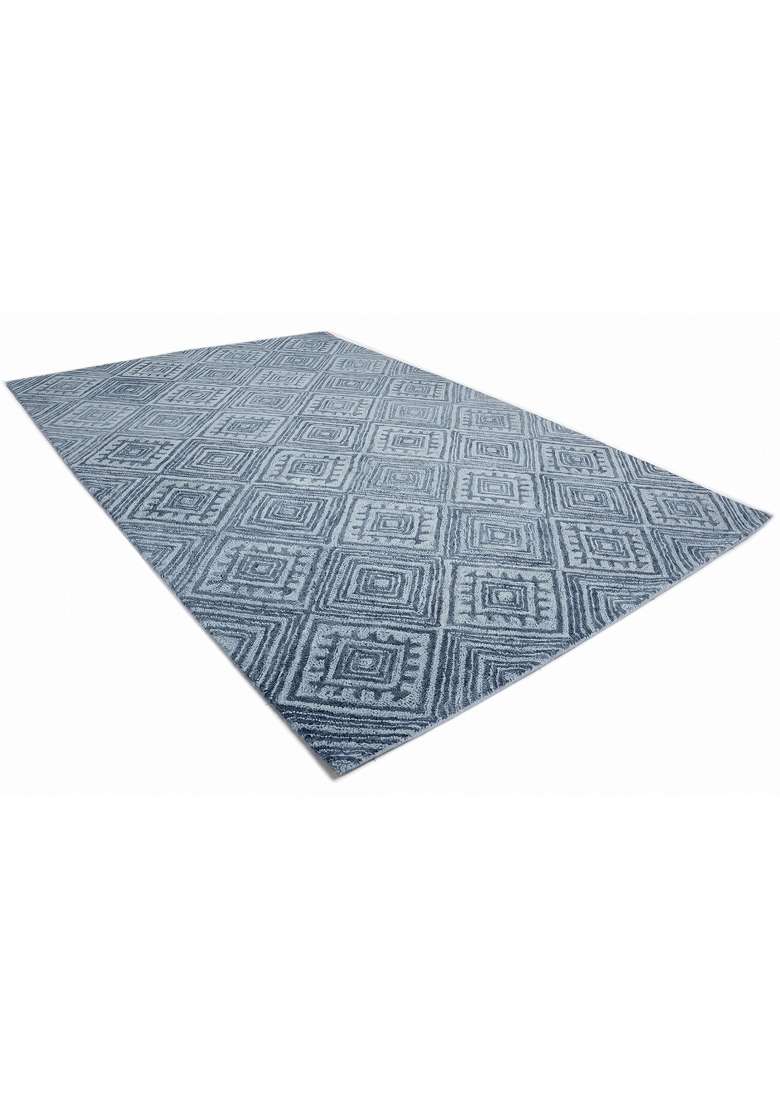 Saffron Rugs Hand-Tufted 100% Wool Area Rug | Steel Blue Rectangular Rug | Cotton Backing | Moroccan Geometric Home Decor Carpet for Living Room - Indya