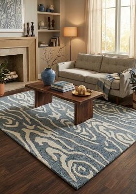 Saffron Rugs Hand Tufted Grey Swirls Contemporary Rectangular Wool Area Rug