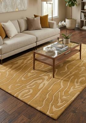 Saffron Rugs Hand Tufted Golden Yellow Swirls Contemporary Rectangular Wool Area Rug